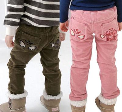 童装厂家直供 女童天使灯芯绒加绒休闲裤，冬日温暖与时尚兼备